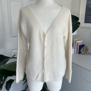 Sezane V-Neck Barry Cardigan (Cream, Small)